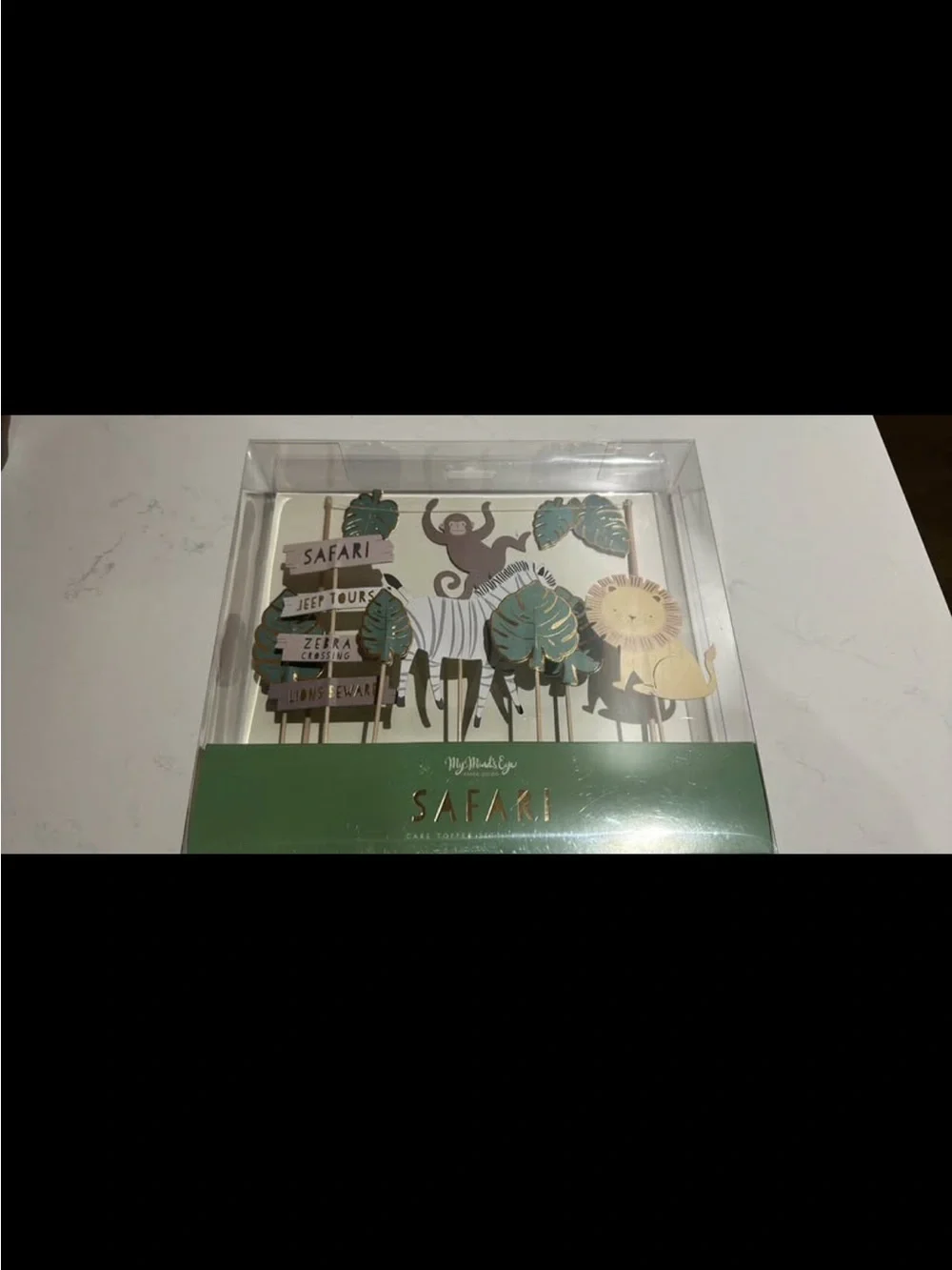 Safari Cake Topper Set - Jungle Animal Picks (Green, Gold, White)
